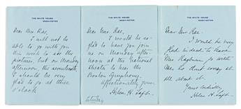 TAFT, HELEN HERRON. Three brief letters, each Signed, Helen H. Taft, as First Lady, to Dear Mrs. Rae: Autograph Letter * Two Letter
